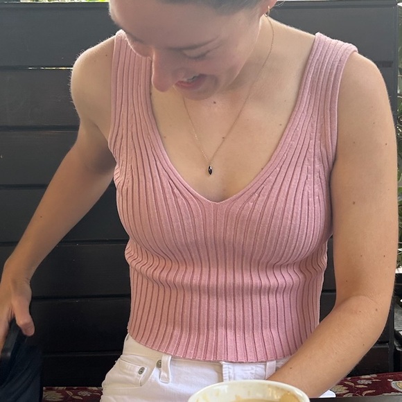 Pink Ribbed Knit Tank Top - Picture 2 of 2